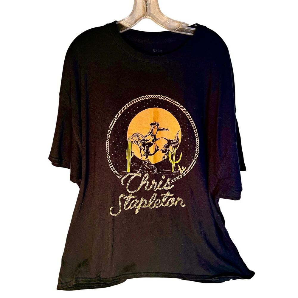 Chris Stapleton Mens Black Graphic Print T-Shirt Top Cotton Country Size 3XL